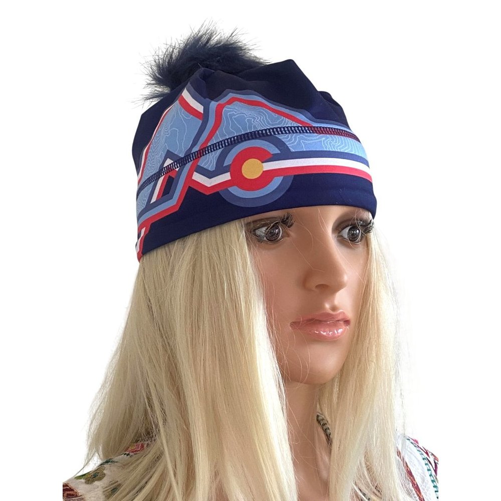 NWT Krimson Klover Mile High HAT Beanie Colorado Removable Pom Pom Blue HTF